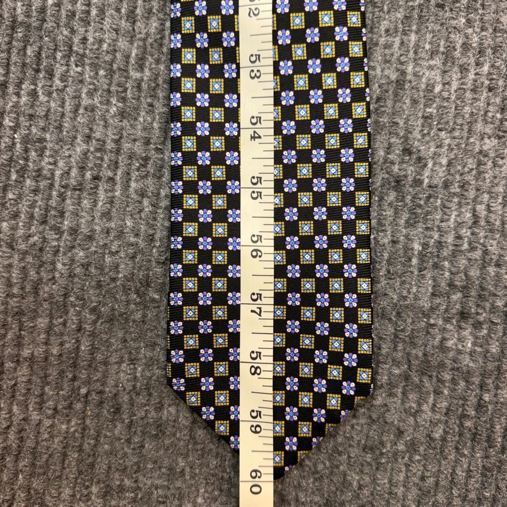 Jos. A. Bank Silk Tie Mens Black Blue Gold Geometric Floral Medallion Hand Sewn